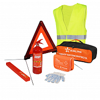 Набор автомобилиста Техосмотр-3, новый состав соотв. ПДД с 2024г.(знак ав.,апт.,огн.,перч.,жилет)