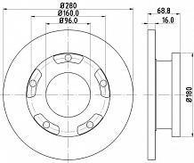 Диски тормозные для автомобилей Ford Transit (06-) задние d=280; thk=16; PCD-5/160 окрашенные с кольцом ABS
