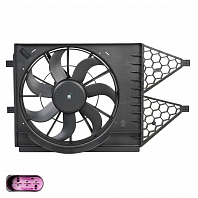 Электровентилятор охлаждения для автомобилей VW Polo (10-)/(20-)/Skoda Rapid (12-)/(20-) (с кожухом)