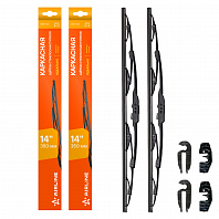 Щетки стеклооч комплект (2 штуки) 350/350мм (14"/14") каркасные с креплением "Крючок 9х3, 9х4 мм" (AWBJ002) МП-серия