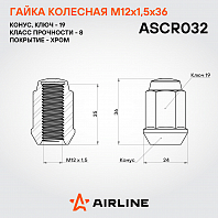 Гайка колесная M12x1,5x36, конус, кл.19, закрытая, дакромет для а/м Chevrolet/Opel