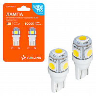 Лампа светодиодная T10 (W5W) STANDARD, 6000K (Белый), 12В, 0.7Вт, 5LED, Полярная, комплект 2 шт.