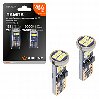 Лампа светодиодная T10 (W5W) PRO, 6000K (Белая), 12/24В, 2.4Вт, 18LED, Биполярная, Обманка CAN bus, комплект 2 шт.