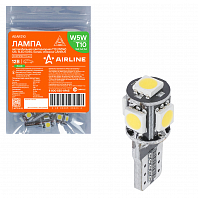 Лампа светодиодная T10 (W5W) PLUS, 6000K (Белый), 12В, 1.7Вт, 5LED, Полярная, Обманка CAN bus