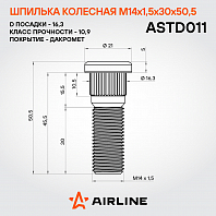 Шпилька колесная M14x1,5x30x50,5, d посадки 16,3, дакромет для а/м Toyota/Lexus