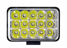 Фара светодиодная прямоугольная, 15LED, рассеянный свет (Ближний/Дальний), 45Вт, 165x108x74мм, 12/24В, PRO